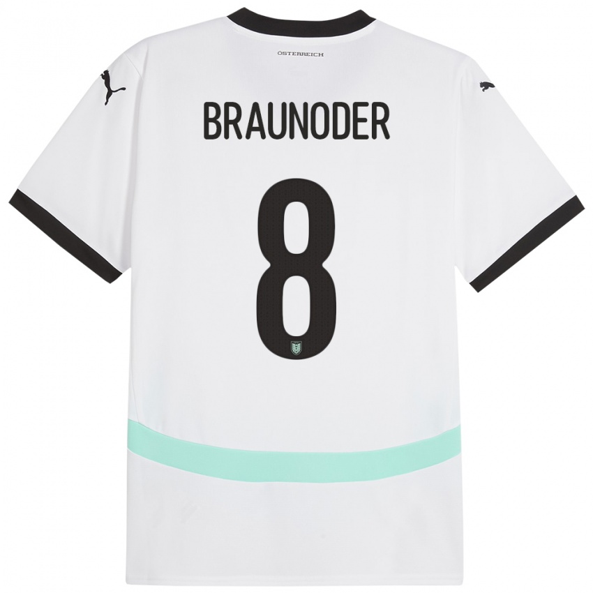 Niño Camiseta Austria Matthias Braunöder #8 Blanco 2ª Equipación 24-26 La Camisa Perú