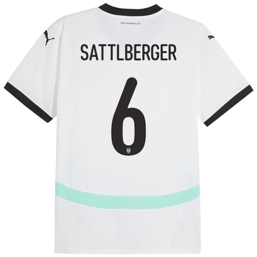 Niño Camiseta Austria Nikolas Sattlberger #6 Blanco 2ª Equipación 24-26 La Camisa Perú