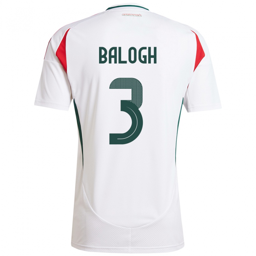 Niño Camiseta Hungría Botond Balogh #3 Blanco 2ª Equipación 24-26 La Camisa Perú