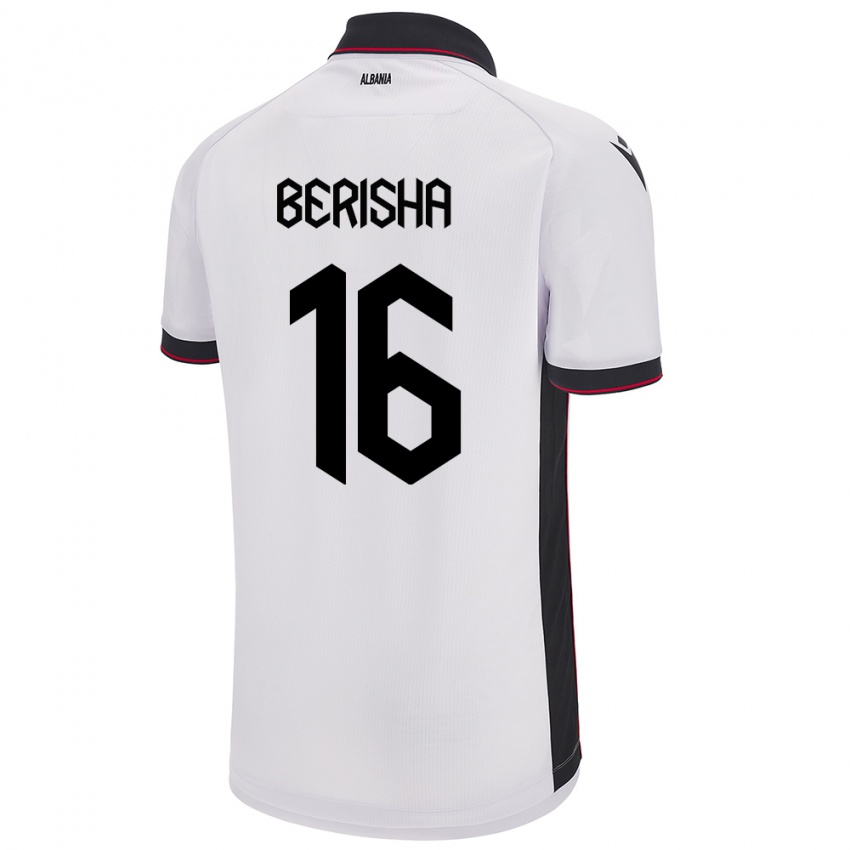 Niño Camiseta Albania Medon Berisha #16 Blanco 2ª Equipación 24-26 La Camisa Perú