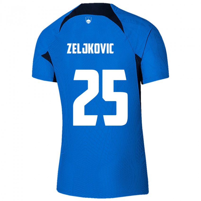 Niño Camiseta Eslovenia Adrian Zeljkovic #25 Azul 2ª Equipación 24-26 La Camisa Perú