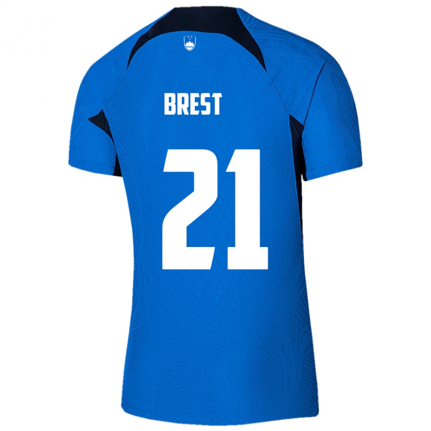 Niño Camiseta Eslovenia Marko Brest #21 Azul 2ª Equipación 24-26 La Camisa Perú