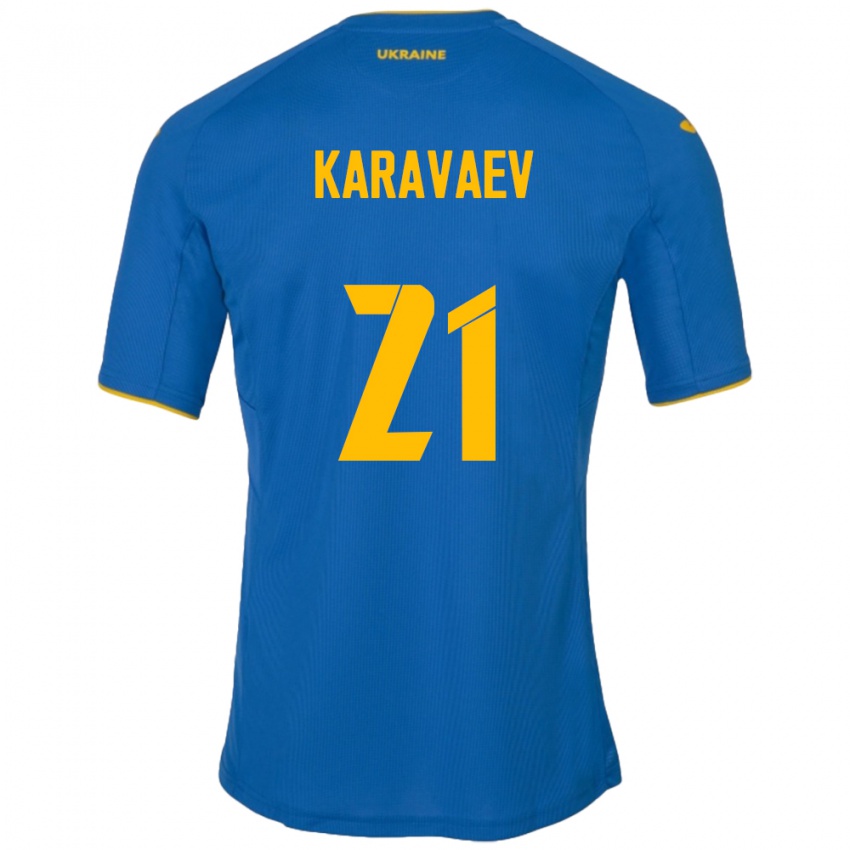 Niño Camiseta Ucrania Oleksandr Karavaev #21 Azul 2ª Equipación 24-26 La Camisa Perú