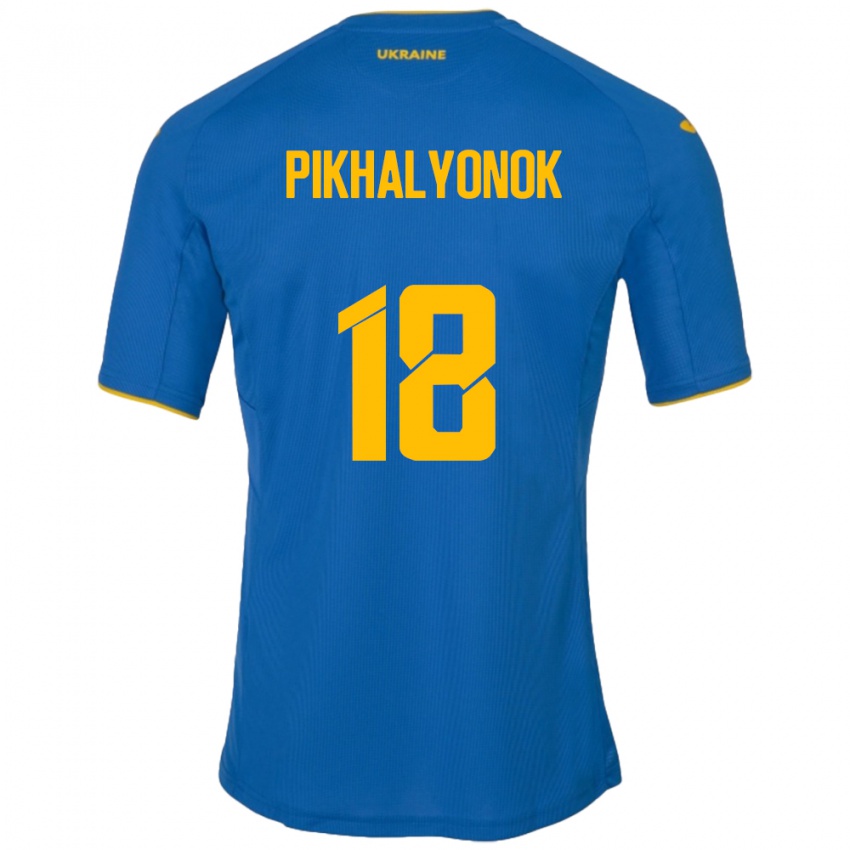 Niño Camiseta Ucrania Oleksandr Pikhalyonok #18 Azul 2ª Equipación 24-26 La Camisa Perú