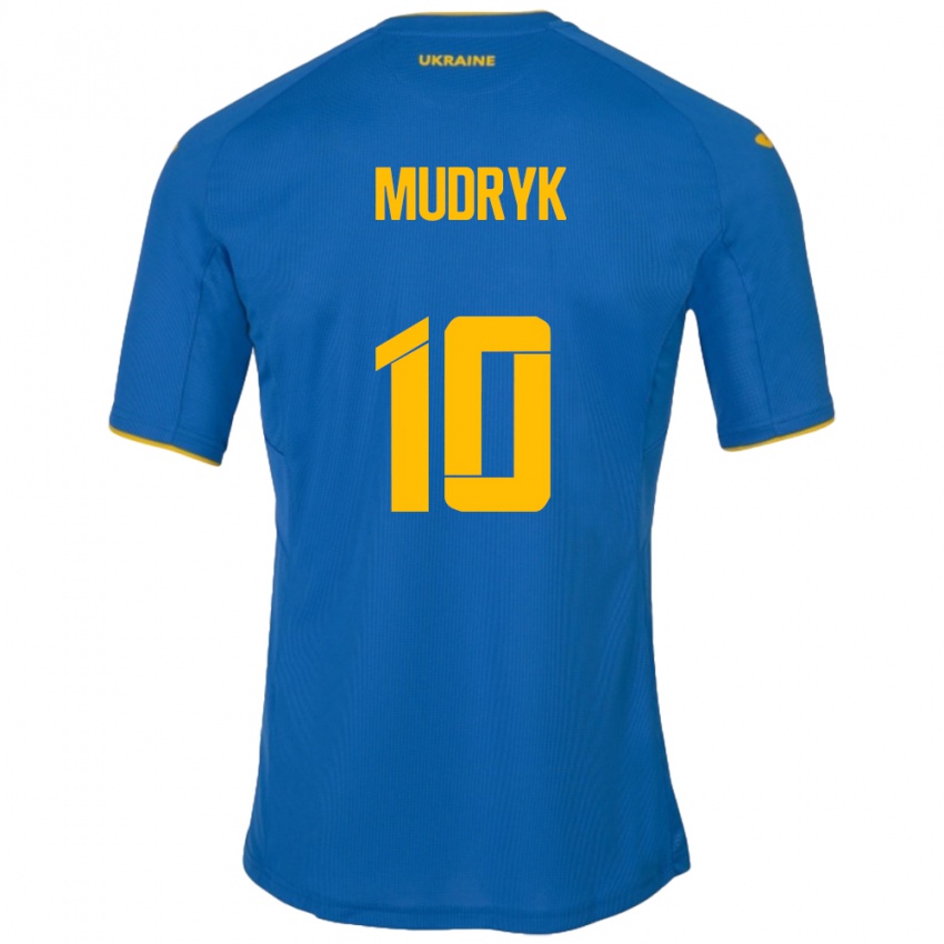 Niño Camiseta Ucrania Mykhaylo Mudryk #10 Azul 2ª Equipación 24-26 La Camisa Perú