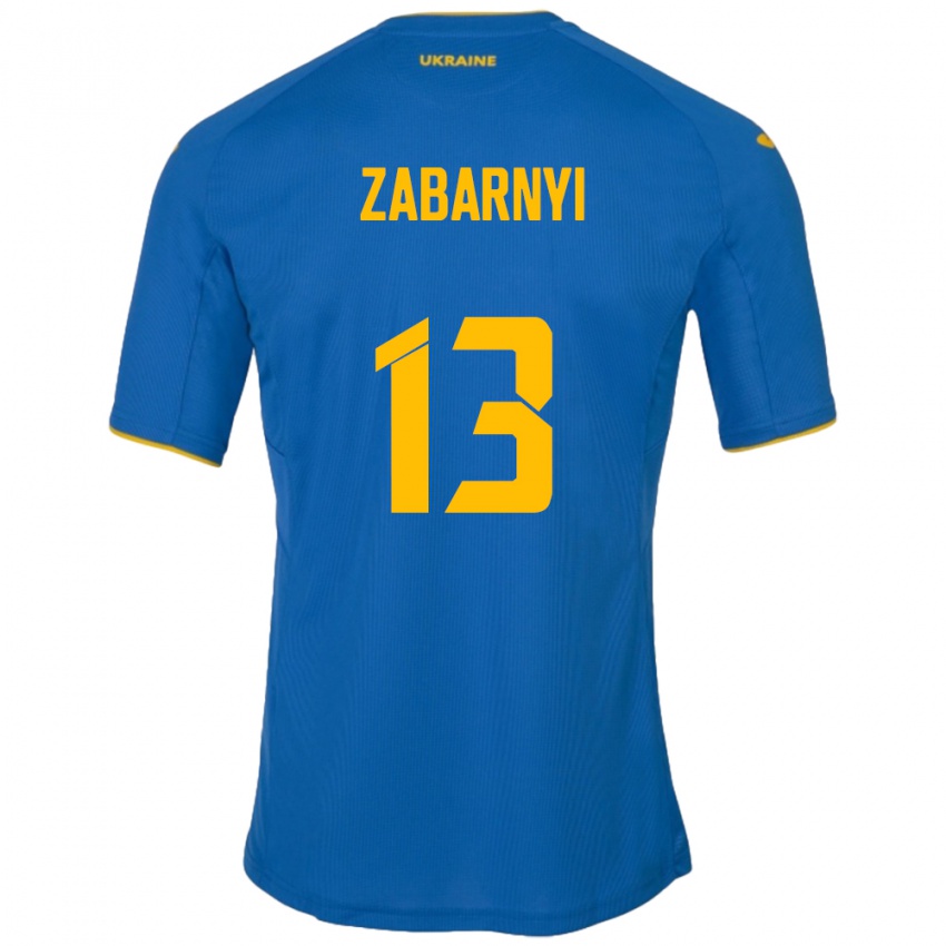 Niño Camiseta Ucrania Ilya Zabarnyi #13 Azul 2ª Equipación 24-26 La Camisa Perú