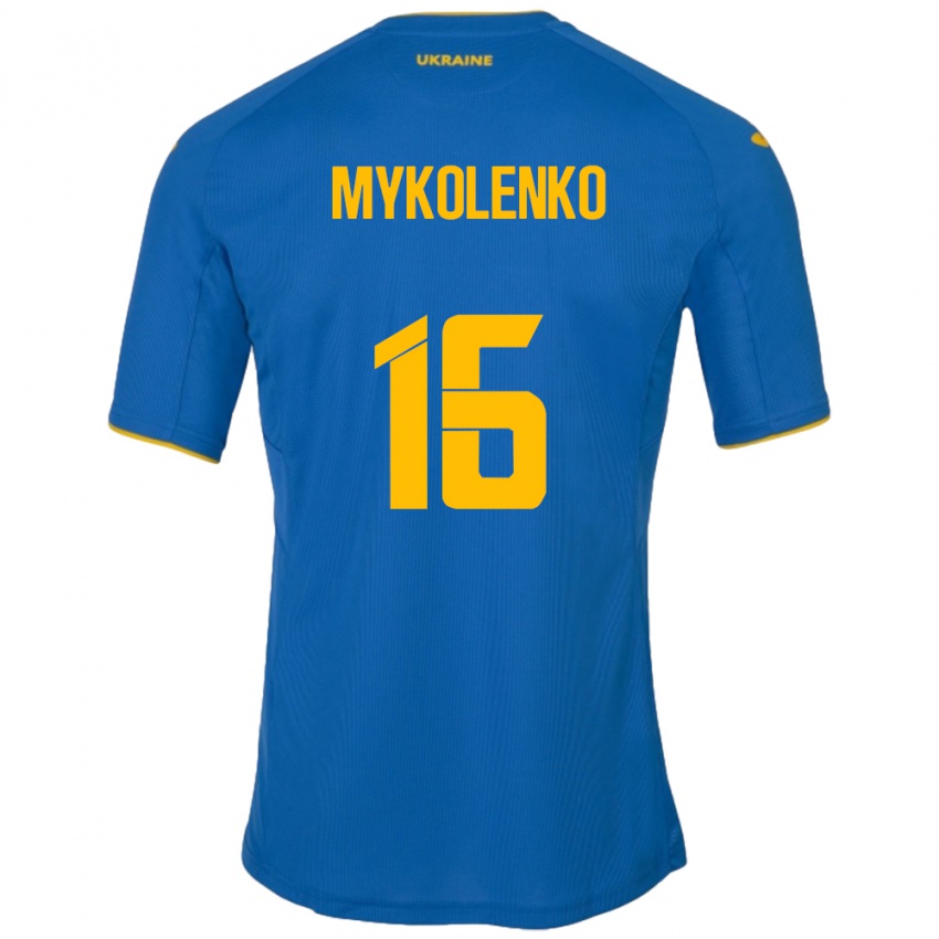 Niño Camiseta Ucrania Vitaliy Mykolenko #16 Azul 2ª Equipación 24-26 La Camisa Perú