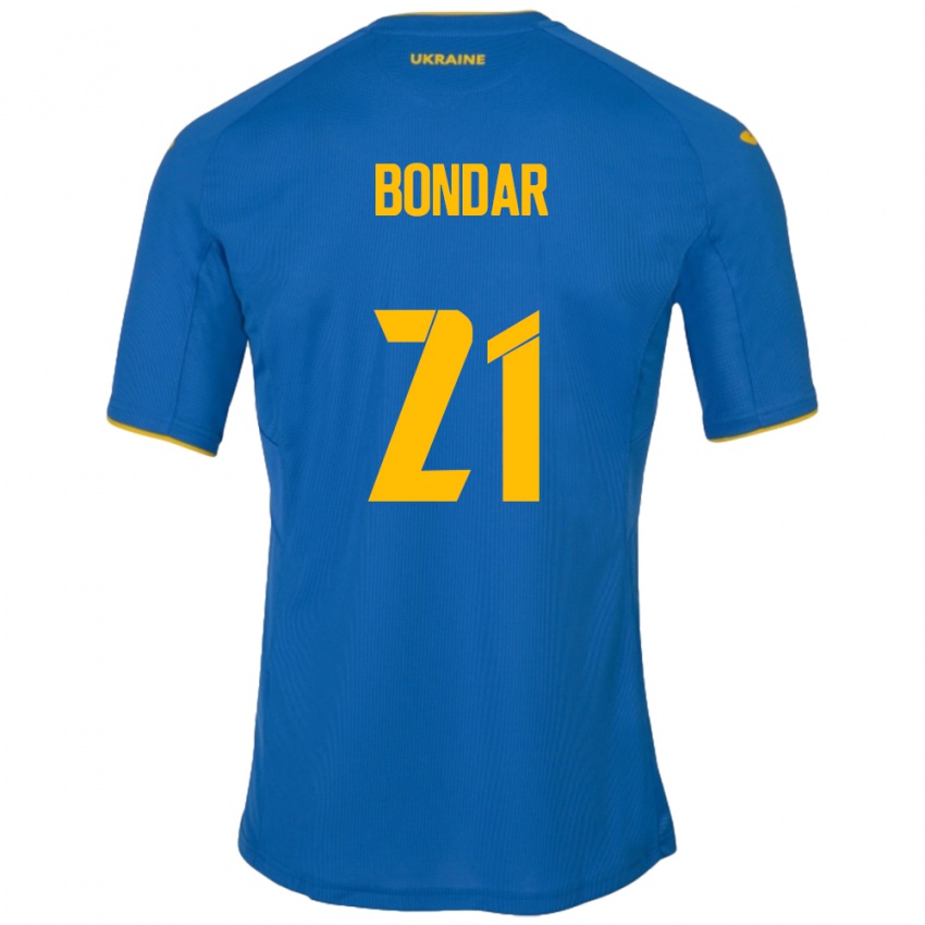 Niño Camiseta Ucrania Valeriy Bondar #21 Azul 2ª Equipación 24-26 La Camisa Perú