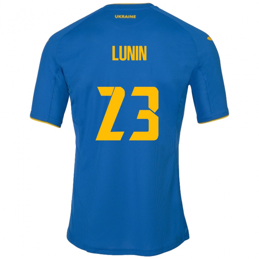 Niño Camiseta Ucrania Andriy Lunin #23 Azul 2ª Equipación 24-26 La Camisa Perú