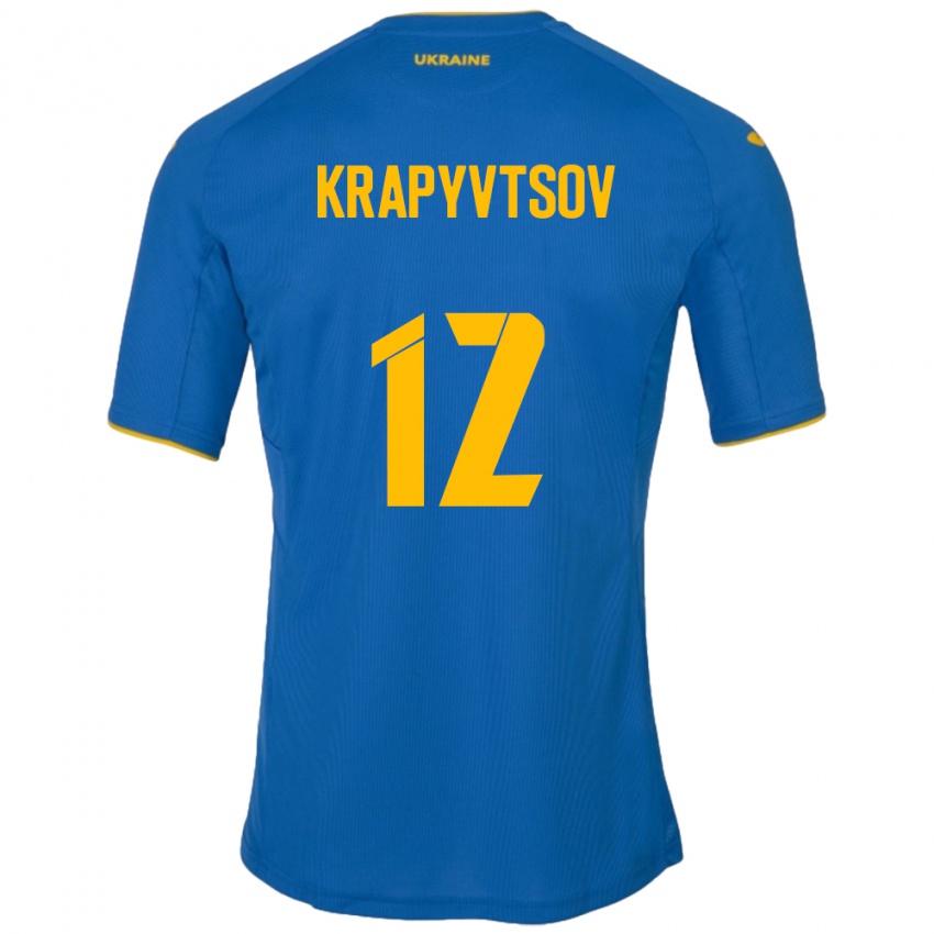 Niño Camiseta Ucrania Vladyslav Krapyvtsov #12 Azul 2ª Equipación 24-26 La Camisa Perú