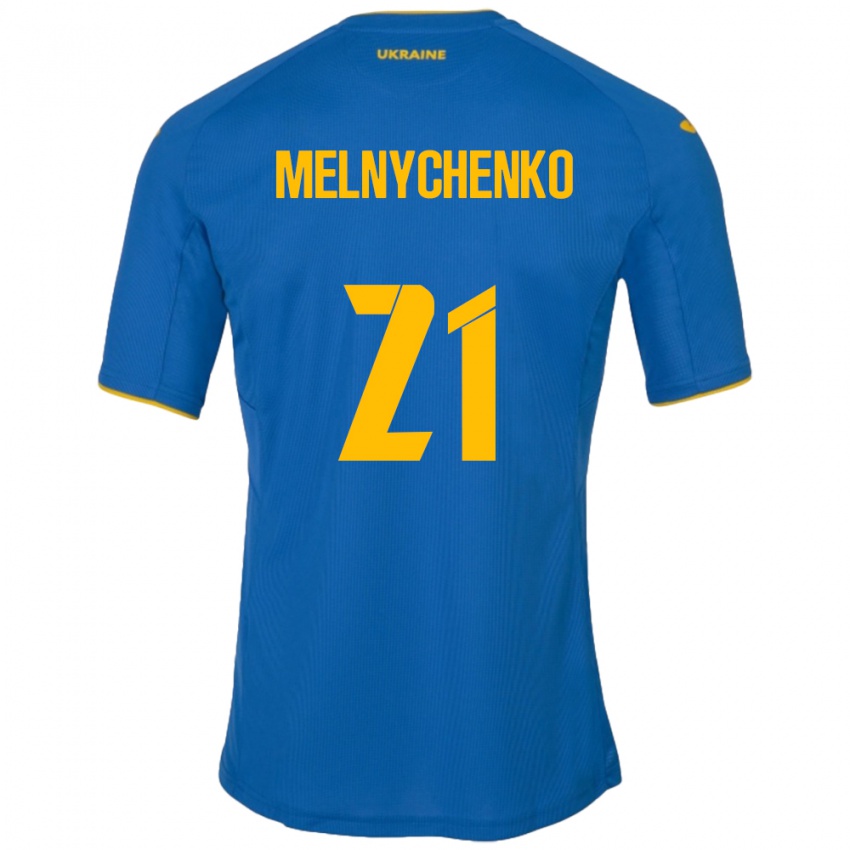 Niño Camiseta Ucrania Maksym Melnychenko #21 Azul 2ª Equipación 24-26 La Camisa Perú