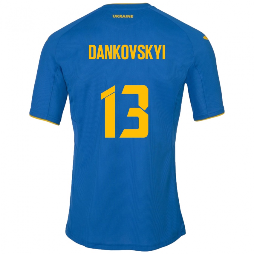 Niño Camiseta Ucrania Yegor Dankovskyi #13 Azul 2ª Equipación 24-26 La Camisa Perú