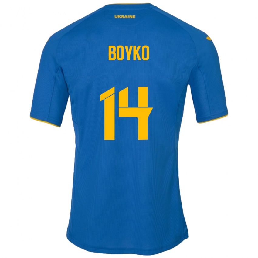 Niño Camiseta Ucrania Evgen Boyko #14 Azul 2ª Equipación 24-26 La Camisa Perú