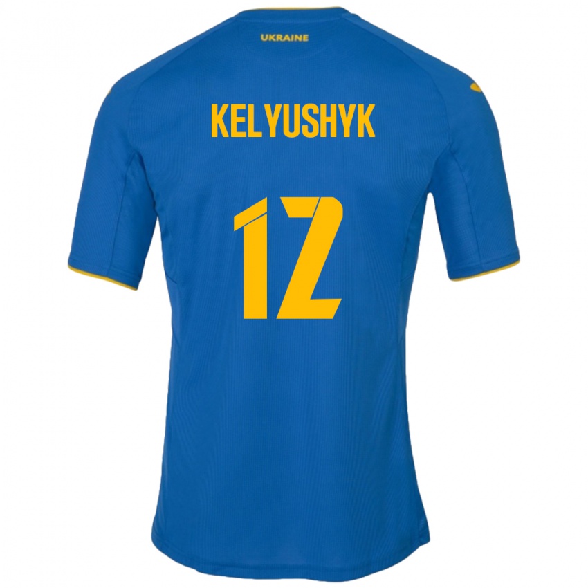 Niño Camiseta Ucrania Darya Kelyushyk #12 Azul 2ª Equipación 24-26 La Camisa Perú