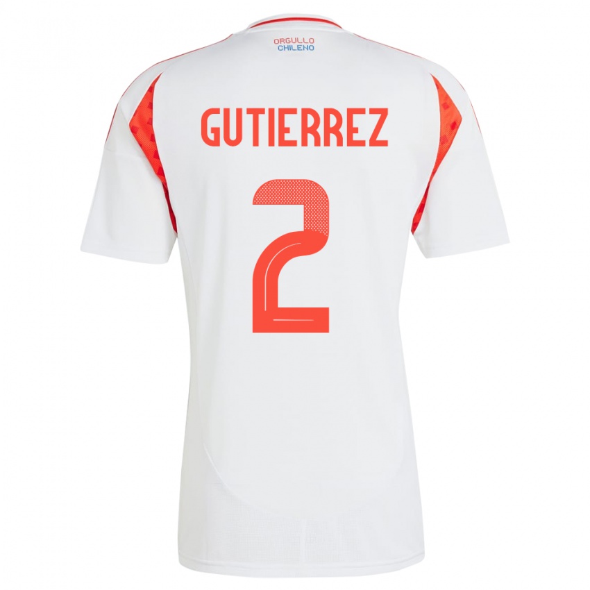 Niño Camiseta Chile Joaquín Gutiérrez #2 Blanco 2ª Equipación 24-26 La Camisa Perú