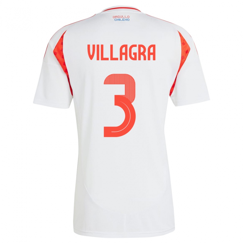 Niño Camiseta Chile Jonathan Villagra #3 Blanco 2ª Equipación 24-26 La Camisa Perú