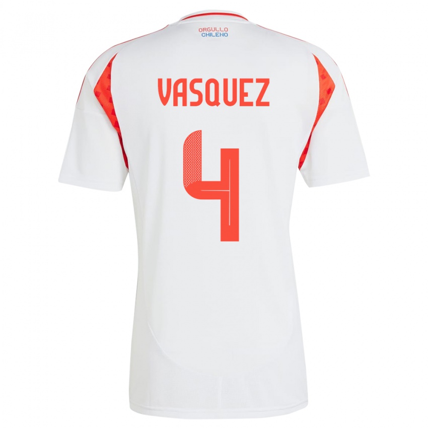 Niño Camiseta Chile Matías Vásquez #4 Blanco 2ª Equipación 24-26 La Camisa Perú