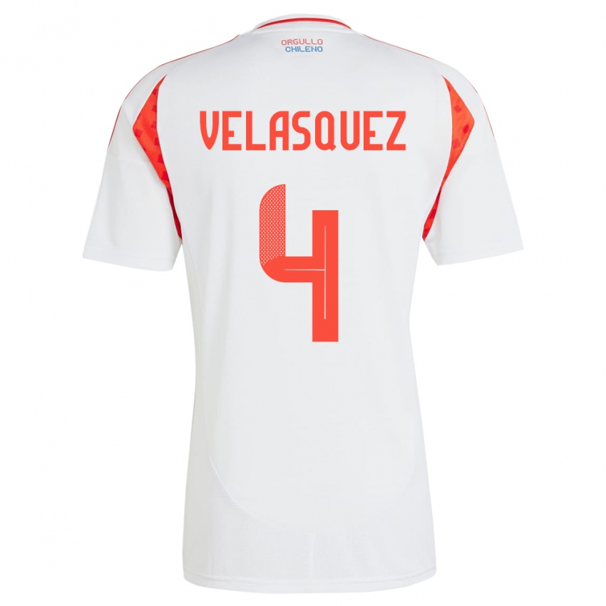 Niño Camiseta Chile Lucas Velásquez #4 Blanco 2ª Equipación 24-26 La Camisa Perú