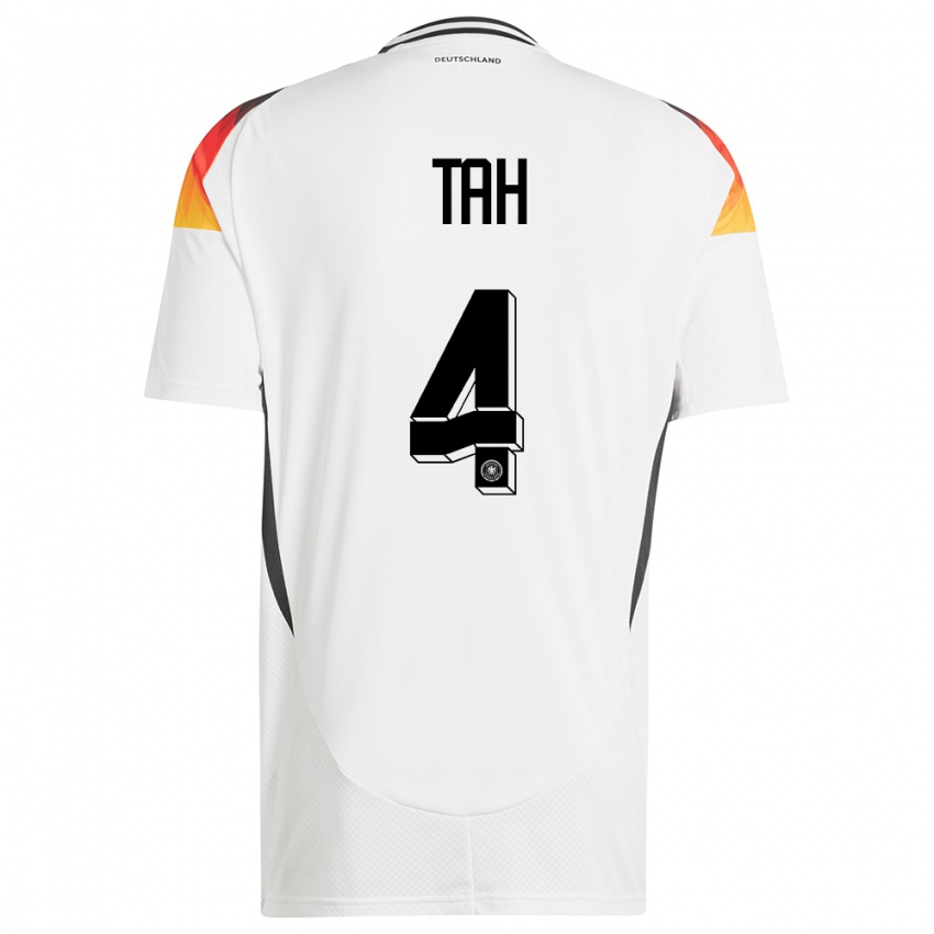 Hombre Camiseta Alemania Jonathan Tah #4 Blanco 1ª Equipación 24-26 La Camisa Perú