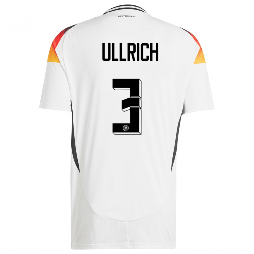 Hombre Camiseta Alemania Lukas Ullrich #3 Blanco 1ª Equipación 24-26 La Camisa Perú