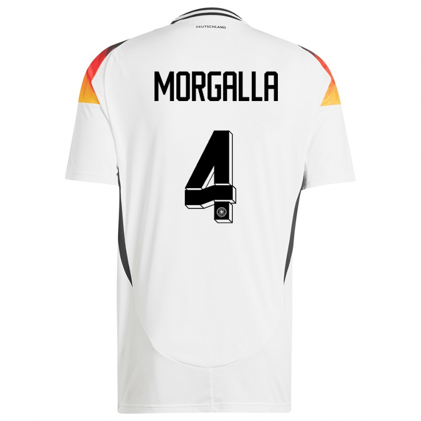 Hombre Camiseta Alemania Leandro Morgalla #4 Blanco 1ª Equipación 24-26 La Camisa Perú