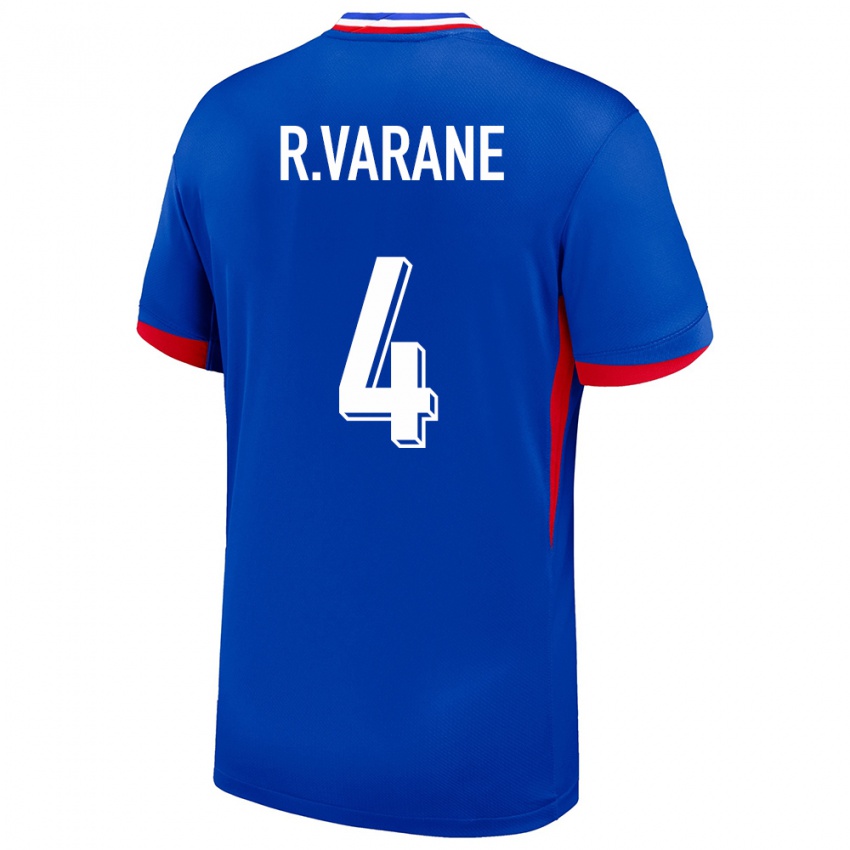 Hombre Camiseta Francia Raphael Varane #4 Azul 1ª Equipación 24-26 La Camisa Perú