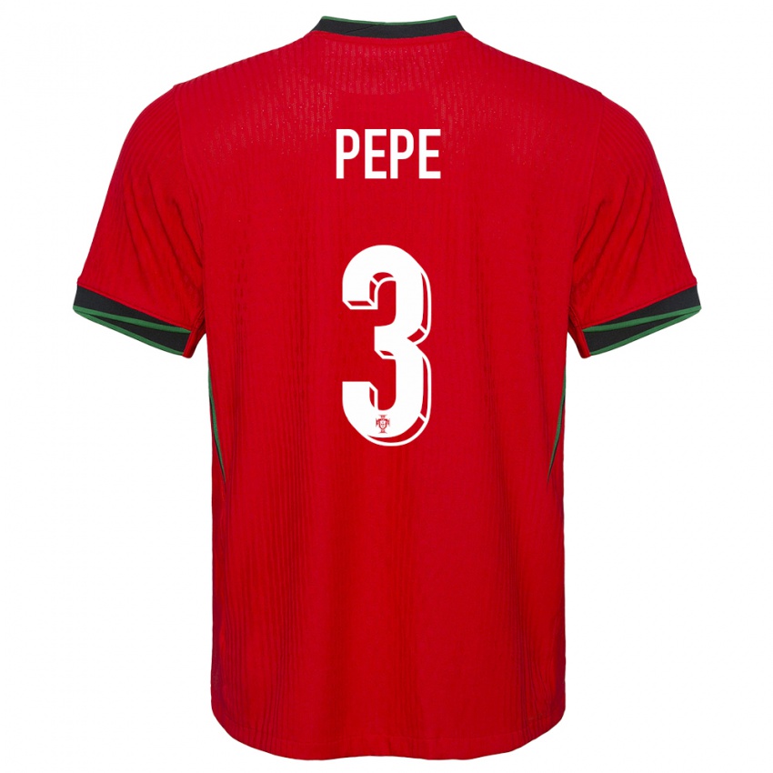 Hombre Camiseta Portugal Pepe #3 Rojo 1ª Equipación 24-26 La Camisa Perú
