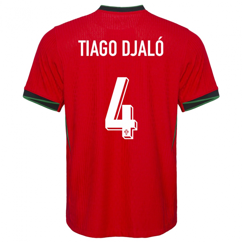 Hombre Camiseta Portugal Tiago Djalo #4 Rojo 1ª Equipación 24-26 La Camisa Perú