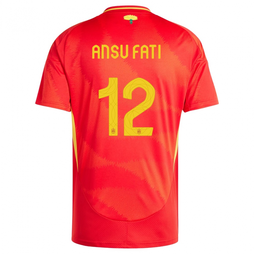 Hombre Camiseta España Ansu Fati #12 Rojo 1ª Equipación 24-26 La Camisa Perú