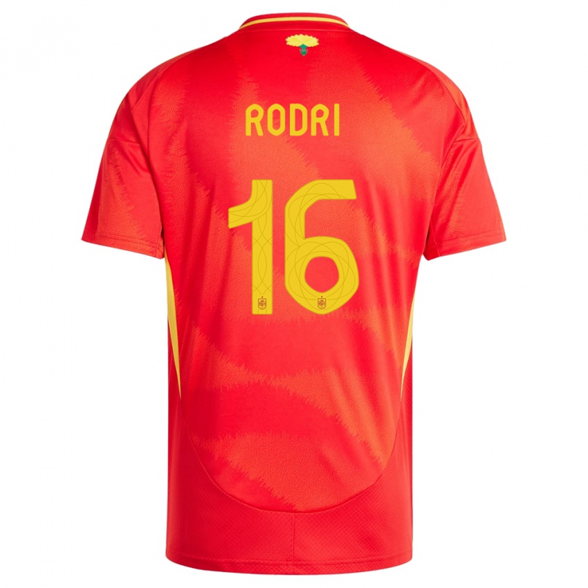 Hombre Camiseta España Rodri #16 Rojo 1ª Equipación 24-26 La Camisa Perú