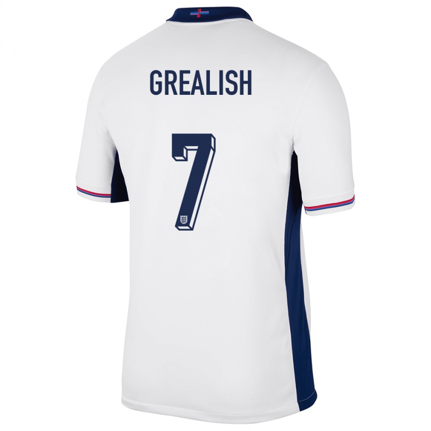 Hombre Camiseta Inglaterra Jack Grealish #7 Blanco 1ª Equipación 24-26 La Camisa Perú