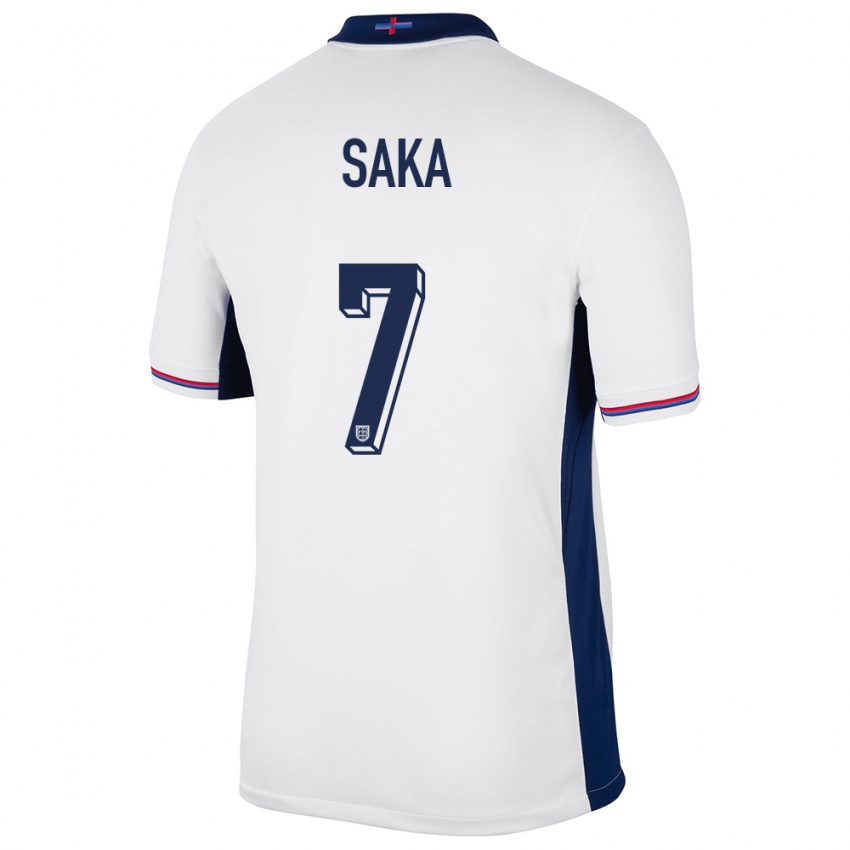 Hombre Camiseta Inglaterra Bukayo Saka #7 Blanco 1ª Equipación 24-26 La Camisa Perú