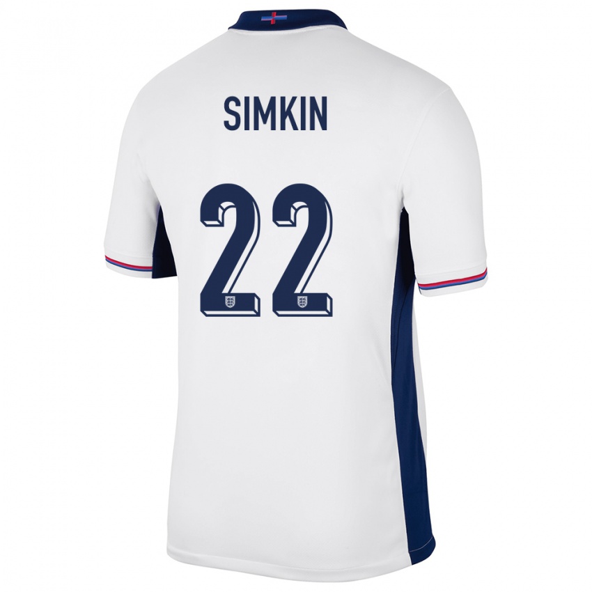 Hombre Camiseta Inglaterra Tommy Simkin #22 Blanco 1ª Equipación 24-26 La Camisa Perú