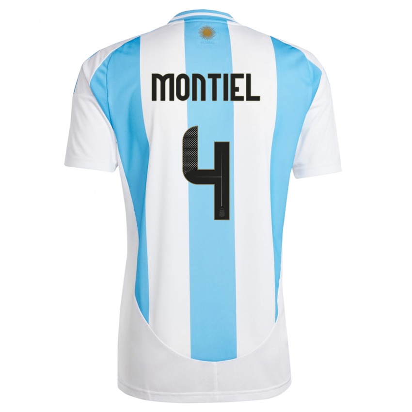 Hombre Camiseta Argentina Gonzalo Montiel #4 Blanco Azul 1ª Equipación 24-26 La Camisa Perú