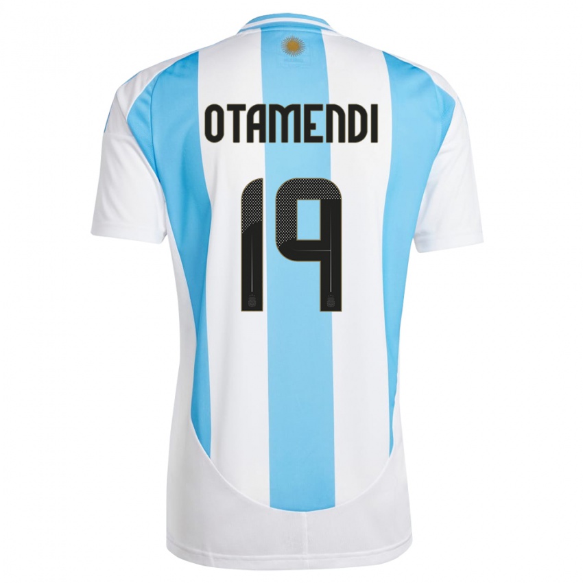 Hombre Camiseta Argentina Nicolas Otamendi #19 Blanco Azul 1ª Equipación 24-26 La Camisa Perú