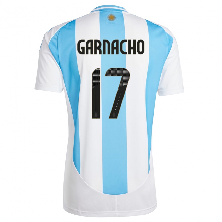 Hombre Camiseta Argentina Alejandro Garnacho #17 Blanco Azul 1ª Equipación 24-26 La Camisa Perú