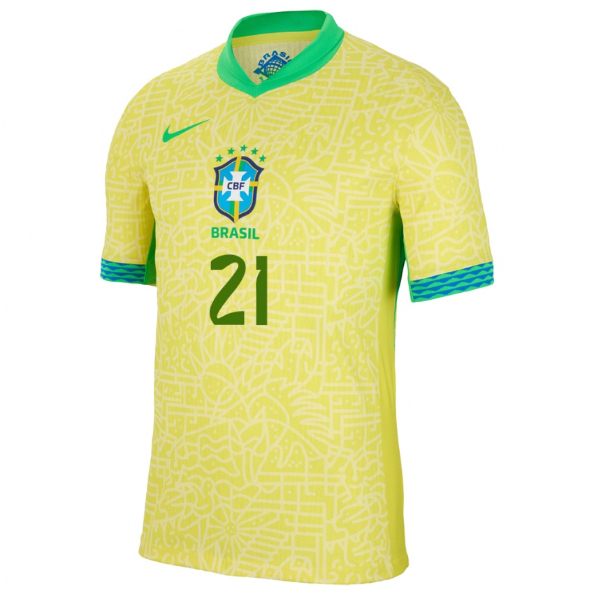 Hombre Camiseta Brasil Lauren Costa #21 Amarillo 1ª Equipación 24-26 La Camisa Perú