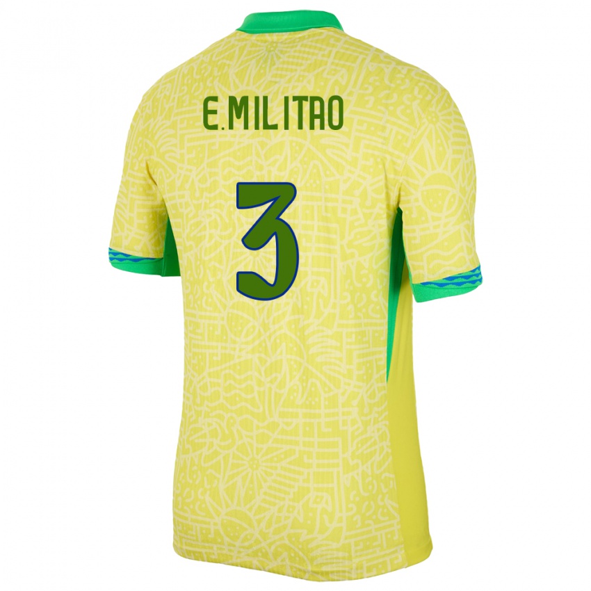 Hombre Camiseta Brasil Eder Militao #3 Amarillo 1ª Equipación 24-26 La Camisa Perú