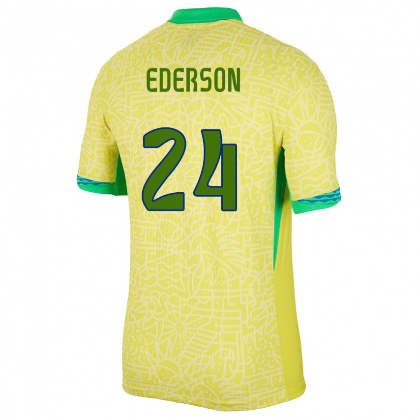 Hombre Camiseta Brasil Ederson #24 Amarillo 1ª Equipación 24-26 La Camisa Perú