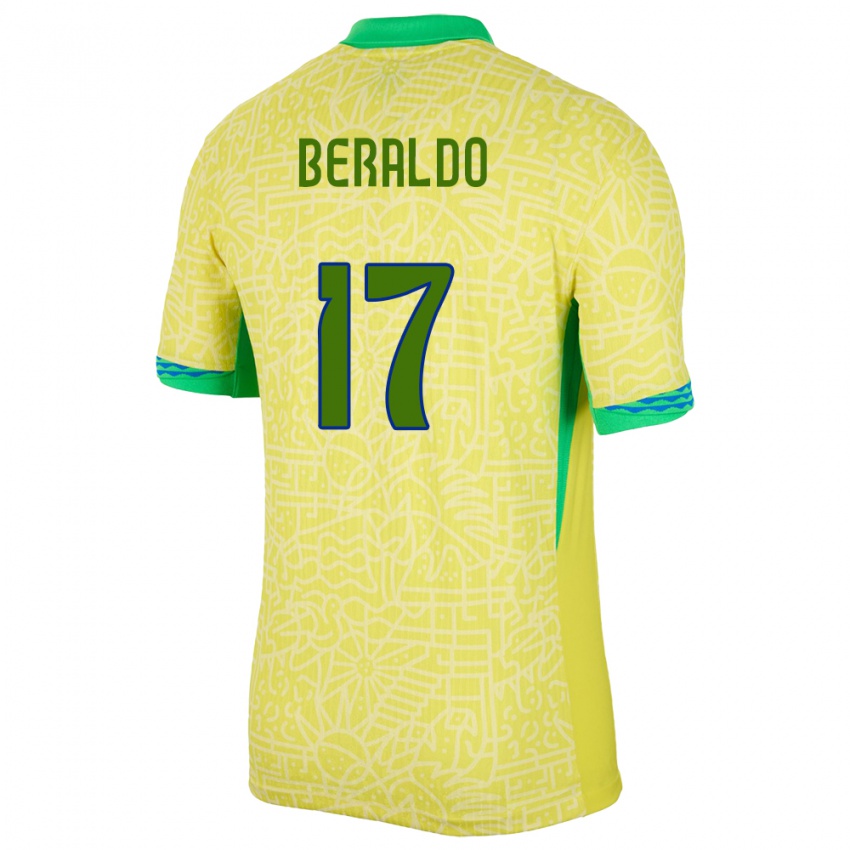 Hombre Camiseta Brasil Lucas Beraldo #17 Amarillo 1ª Equipación 24-26 La Camisa Perú