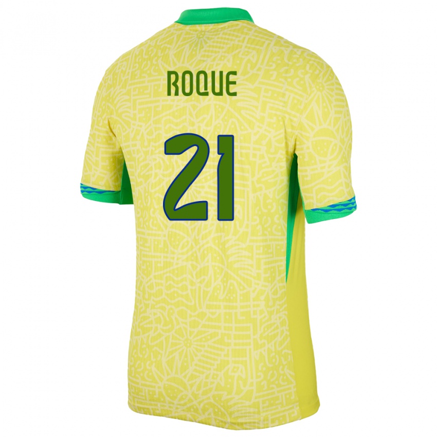 Hombre Camiseta Brasil Vitor Roque #21 Amarillo 1ª Equipación 24-26 La Camisa Perú