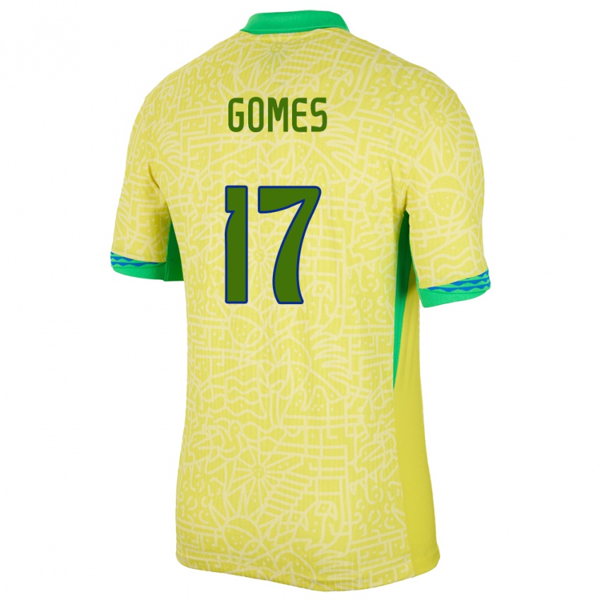 Hombre Camiseta Brasil William Gomes #17 Amarillo 1ª Equipación 24-26 La Camisa Perú