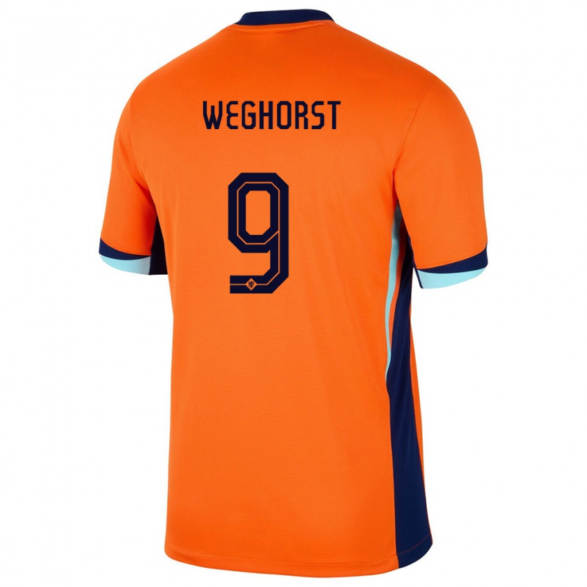 Hombre Camiseta Países Bajos Wout Weghorst #9 Naranja 1ª Equipación 24-26 La Camisa Perú