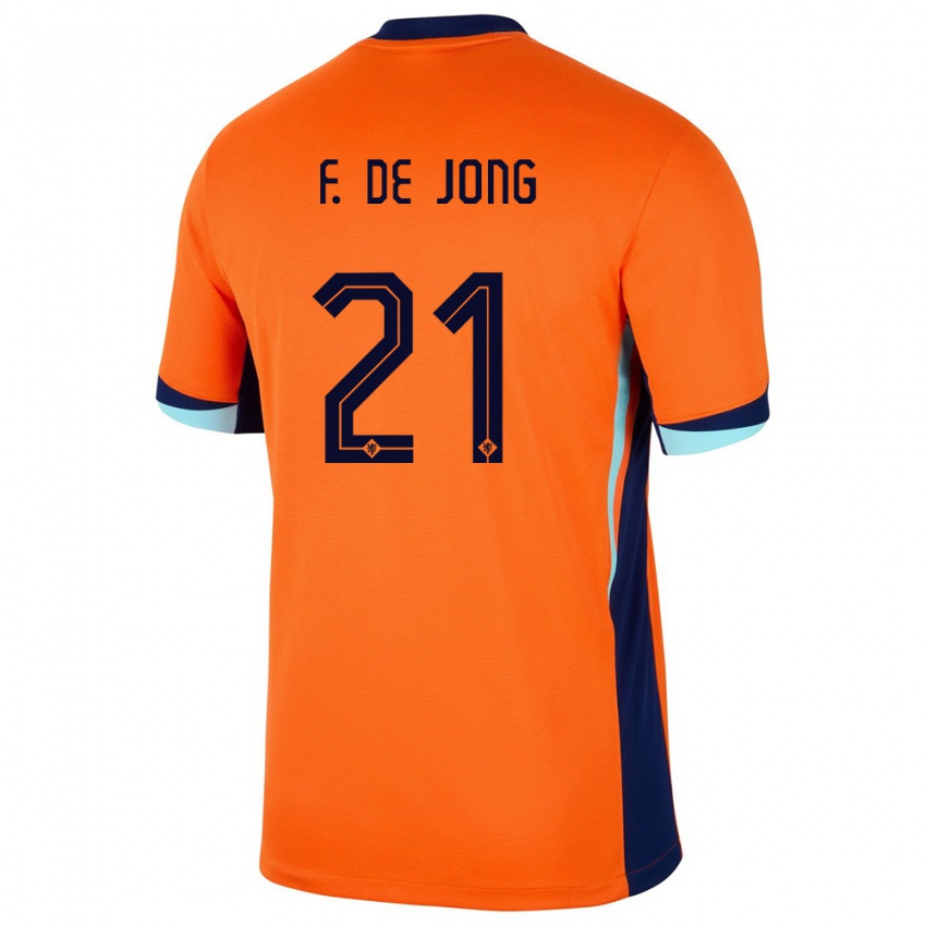 Hombre Camiseta Países Bajos Frenkie De Jong #21 Naranja 1ª Equipación 24-26 La Camisa Perú