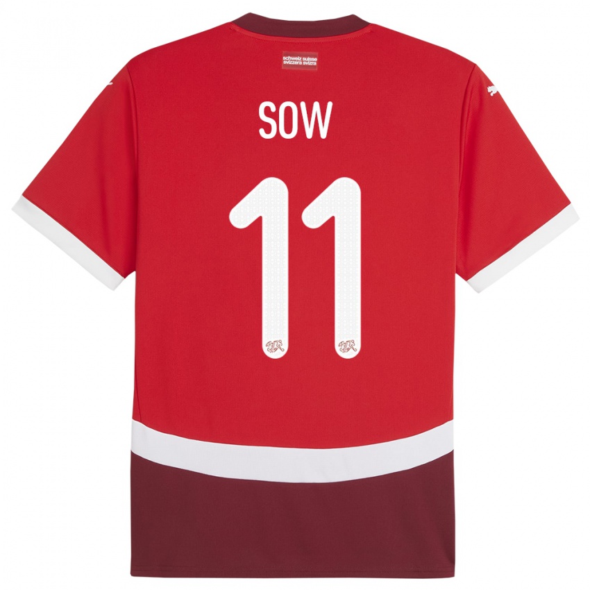 Hombre Camiseta Suiza Coumba Sow #11 Rojo 1ª Equipación 24-26 La Camisa Perú