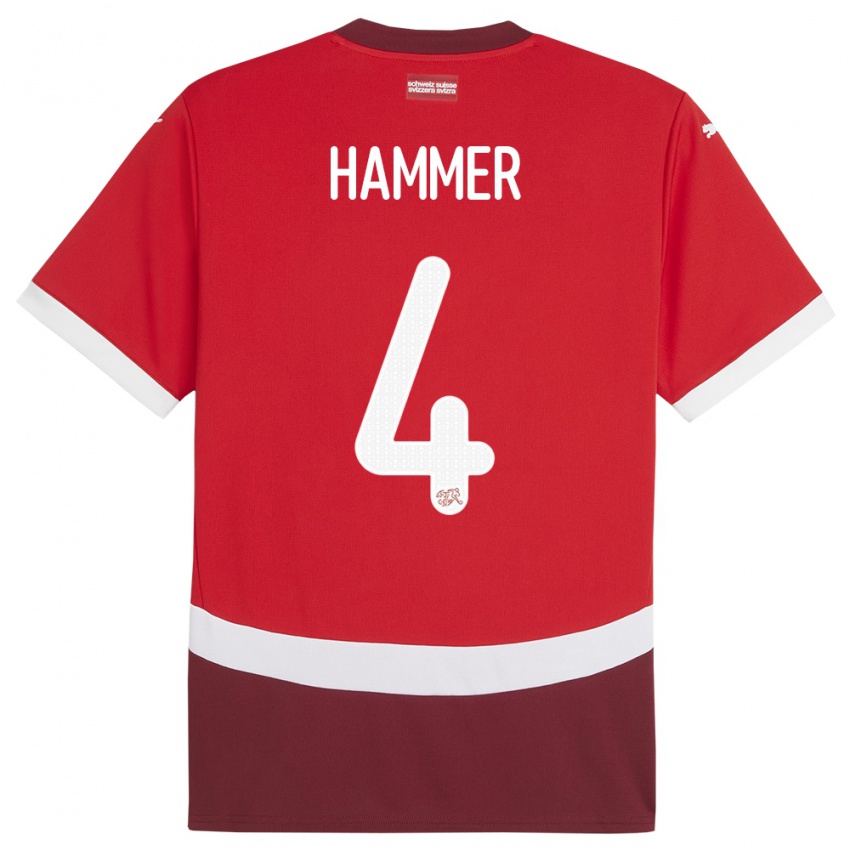 Hombre Camiseta Suiza Pascal Hammer #4 Rojo 1ª Equipación 24-26 La Camisa Perú