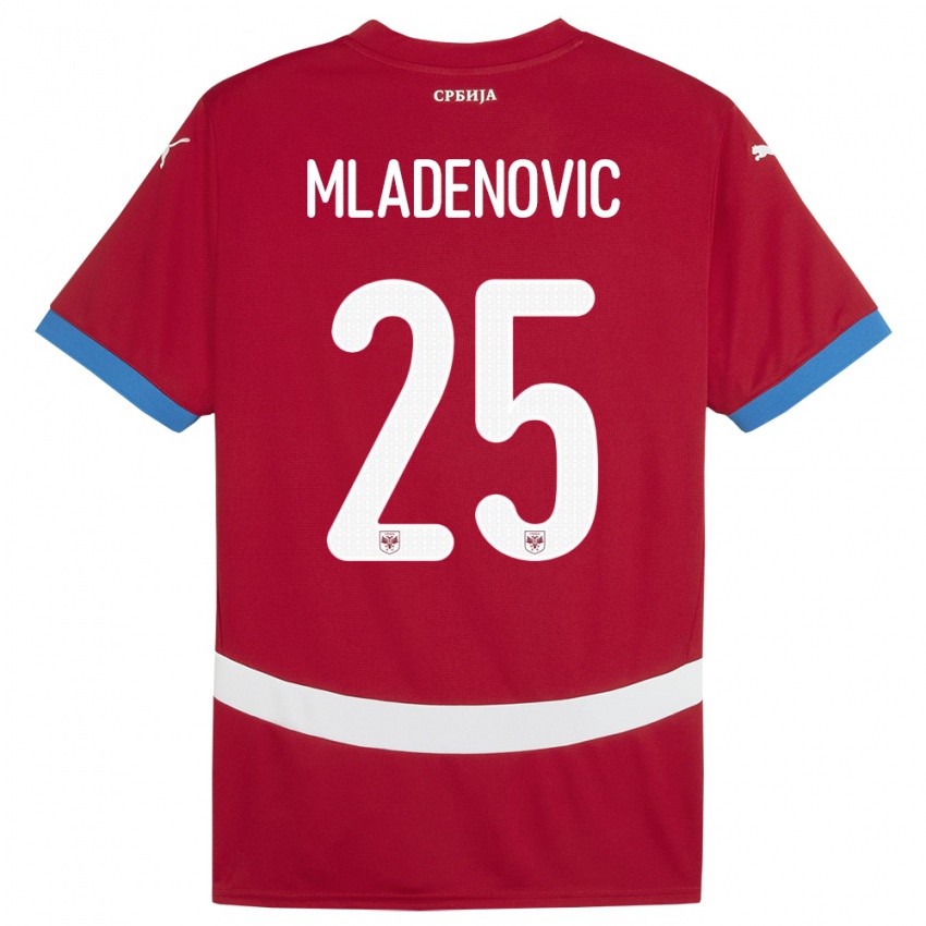 Hombre Camiseta Serbia Filip Mladenovic #25 Rojo 1ª Equipación 24-26 La Camisa Perú