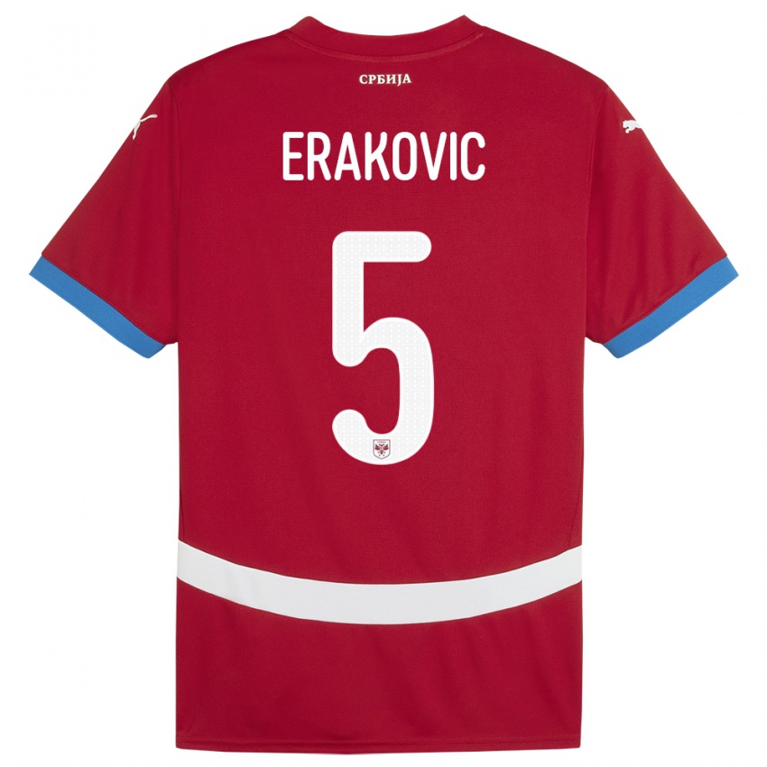 Hombre Camiseta Serbia Strahinja Erakovic #5 Rojo 1ª Equipación 24-26 La Camisa Perú