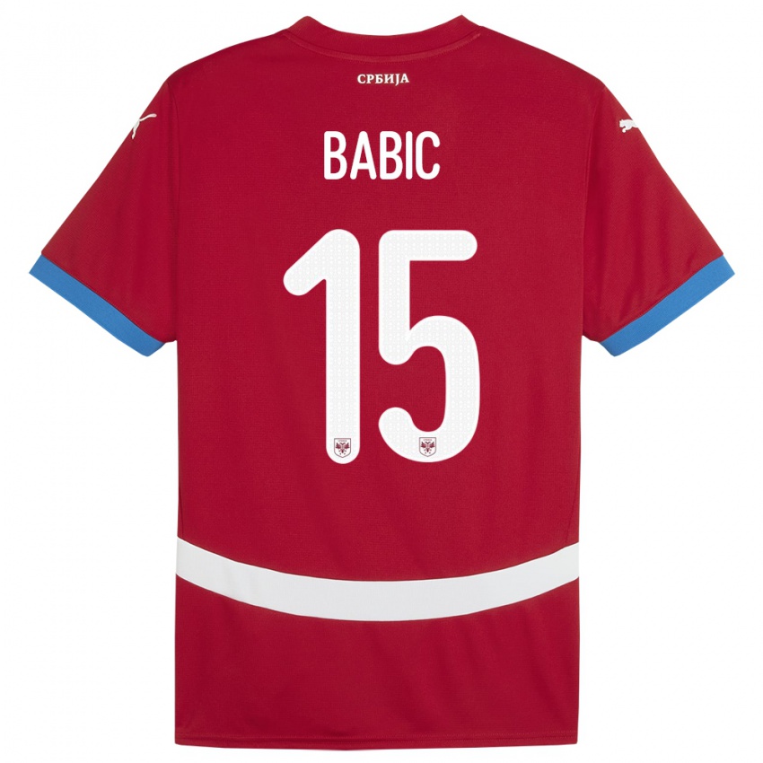 Hombre Camiseta Serbia Srdjan Babic #15 Rojo 1ª Equipación 24-26 La Camisa Perú