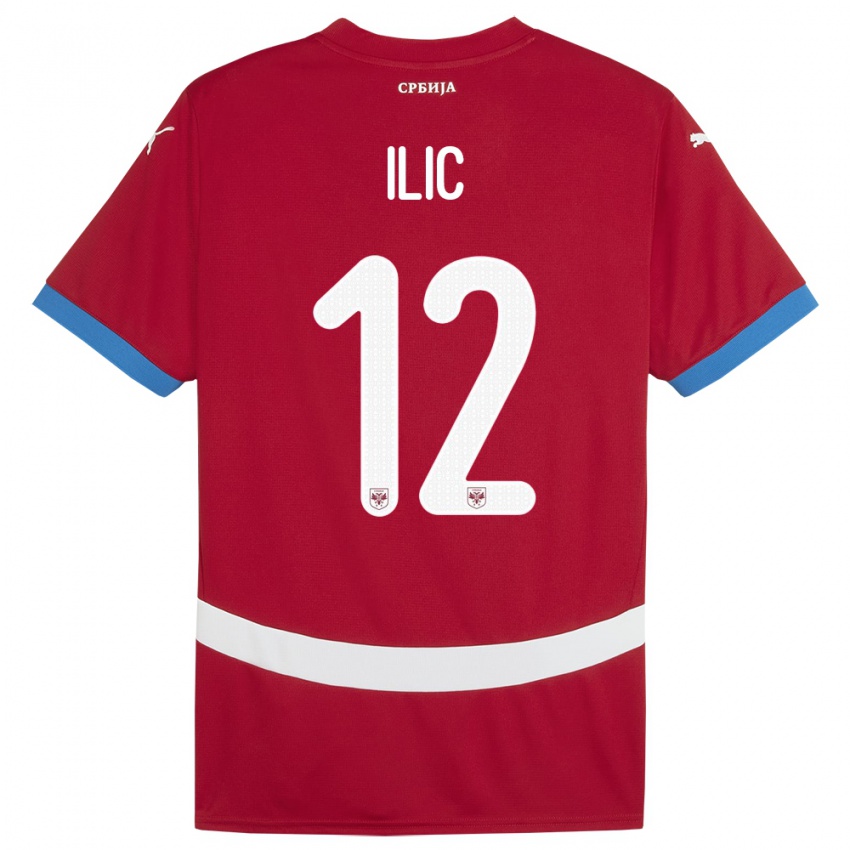 Hombre Camiseta Serbia Marko Ilic #12 Rojo 1ª Equipación 24-26 La Camisa Perú